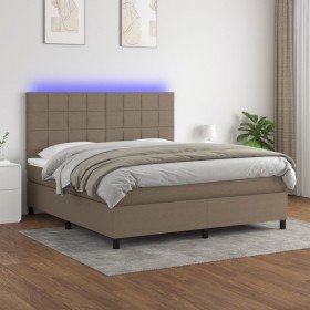 Cama box spring colchón y luces LED tela gris taupe 160x200 cm Cama box spring colchón y luces LED tela gris taupe 160x200 cm