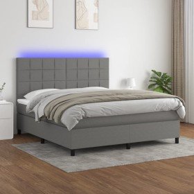 Cama box spring colchón y luces LED tela gris oscuro 180x200 cm Cama box spring colchón y luces LED tela gris oscuro 180x200 cm