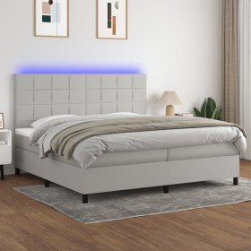 Cama box spring con colchón tela y LED gris claro 200x200 cm en Camas y somieres | Comprar online en Foro24