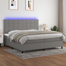 Cama box spring colchón y luces LED tela gris claro 200x200 cm Cama box spring colchón y luces LED tela gris claro 200x200 cm