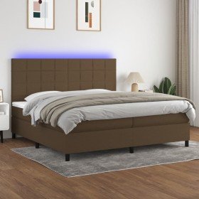 Cama box spring colchón luces LED tela marrón oscuro 200x200 cm Cama box spring colchón luces LED tela marrón oscuro 200x200 cm
