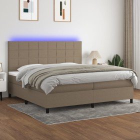 Cama box spring colchón y luces LED tela gris taupe 200x200 cm Cama box spring colchón y luces LED tela gris taupe 200x200 cm