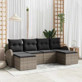 Conjunto de sofá de jardín con cojín 6 pcs Gris Poliratán Conjunto de sofá de jardín con cojín 6 pcs Gris Poliratán
