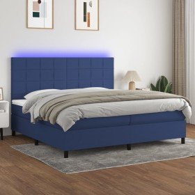 Cama box spring colchón y luces LED tela azul 200x200 cm Cama box spring colchón y luces LED tela azul 200x200 cm