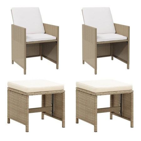 Gartenstühle mit Hockern 2 Einheiten beiges synthetisches Rattan von vidaXL, Gartenstühle - Ref: Foro24-316781, Preis: 173,94...