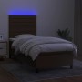 Cama box spring colchón y luces LED tela marrón oscuro 90x190cm