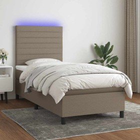 Cama box spring colchón y luces LED tela gris taupe 90x190 cm Cama box spring colchón y luces LED tela gris taupe 90x190 cm