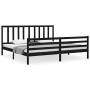 Bed frame with black solid wood headboard 200x200 cm by vidaXL, Beds and slatted bases - Ref: Foro24-3193880, Price: 167,23 €...