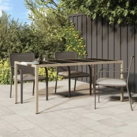 Garden table tempered glass beige synthetic rattan 190x90x75 cm by vidaXL, Garden tables - Ref: Foro24-316717, Price: 139,16 ...