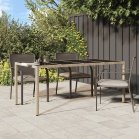 Mesa jardín vidrio templado ratán sintético beige 190x90x75 cm