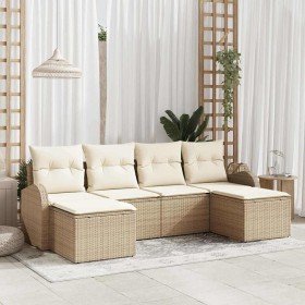 Conjunto de sofá de jardín con cojín 6 pcs Beige Poliratán
