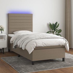 Cama box spring colchón y luces LED tela gris taupe 100x200 cm Cama box spring colchón y luces LED tela gris taupe 100x200 cm