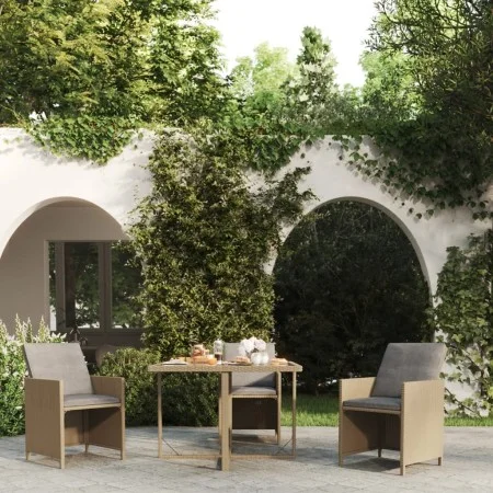 Gartentisch aus synthetischem Rattan und beigem Glas 109x107x74 cm von vidaXL, Gartentische - Ref: Foro24-316789, Preis: 126,...