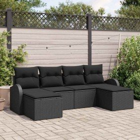 Conjunto de sofá de jardín 6 pcs Negro Rattan de Poliéster en Conjuntos de jardín | Comprar online en Foro24