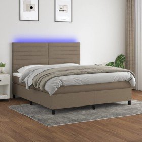Cama box spring colchón y luces LED tela gris taupe 160x200 cm Cama box spring colchón y luces LED tela gris taupe 160x200 cm