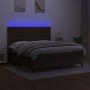 Cama box spring colchón luces LED tela marrón oscuro 180x200cm