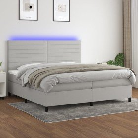 Cama box spring con colchón tela y LED gris claro 200x200 cm Cama box spring con colchón tela y LED gris claro 200x200 cm