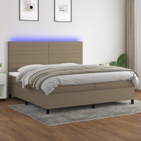 Cama box spring colchón y luces LED tela gris taupe 200x200 cm Cama box spring colchón y luces LED tela gris taupe 200x200 cm