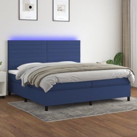 Cama box spring colchón y luces LED tela azul 200x200 cm Cama box spring colchón y luces LED tela azul 200x200 cm