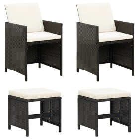 Gartenstuhl- und Hocker-Set 4-teilig aus schwarzem PE-Rattan von vidaXL, Gartenstühle - Ref: Foro24-316751, Preis: 170,78 €, ...