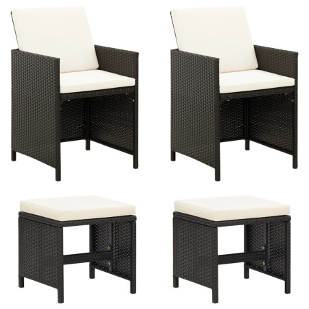 Gartenstuhl- und Hocker-Set 4-teilig aus schwarzem PE-Rattan von vidaXL, Gartenstühle - Ref: Foro24-316751, Preis: 170,78 €, ...