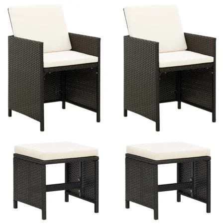 Gartenstuhl- und Hocker-Set 4-teilig aus schwarzem PE-Rattan von vidaXL, Gartenstühle - Ref: Foro24-316751, Preis: 168,19 €, ...