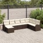 Conjunto de sofá de jardín con cojín 8 pcs Marrón Poliratán