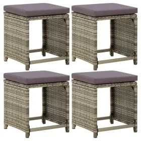 Gartenhocker 4 Stück und Kissen Kunststoff Rattan grau von vidaXL, Gartenstühle - Ref: Foro24-316873, Preis: 146,42 €, Rabatt: %
