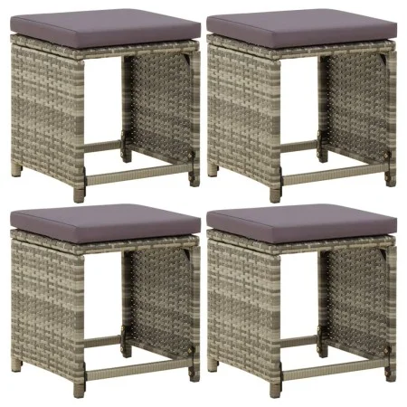 Gartenhocker 4 Stück und Kissen Kunststoff Rattan grau von vidaXL, Gartenstühle - Ref: Foro24-316873, Preis: 146,42 €, Rabatt: %