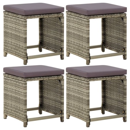 Gartenhocker 4 Stück und Kissen Kunststoff Rattan grau von vidaXL, Gartenstühle - Ref: Foro24-316873, Preis: 148,37 €, Rabatt: %