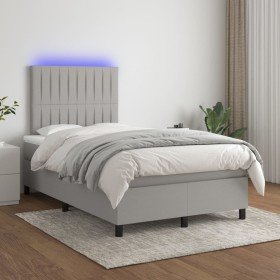 Cama box spring con colchón tela y LED gris claro 120x200 cm Cama box spring con colchón tela y LED gris claro 120x200 cm