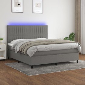 Cama box spring colchón y luces LED tela gris oscuro 160x200 cm Cama box spring colchón y luces LED tela gris oscuro 160x200 cm