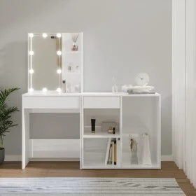 Dressing table with LED and glossy white plywood cabinet by vidaXL, Bedroom Dressers - Ref: Foro24-3082023, Price: 150,08 €, ...
