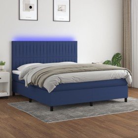 Cama box spring colchón y luces LED tela azul 160x200 cm Cama box spring colchón y luces LED tela azul 160x200 cm