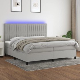 Cama box spring con colchón tela y LED gris claro 200x200 cm Cama box spring con colchón tela y LED gris claro 200x200 cm