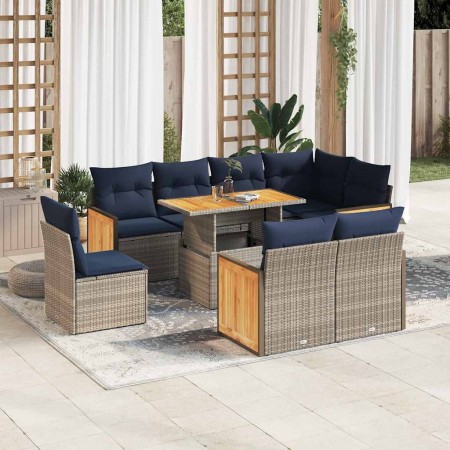 Set sofás jardín y cojines 9 pzas ratán sintético acacia gris | Foro24.es | Tu tienda online para hogar, jardín y más Foro24.es