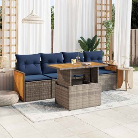 Set sofás jardín y cojines 5 pzas ratán sintético