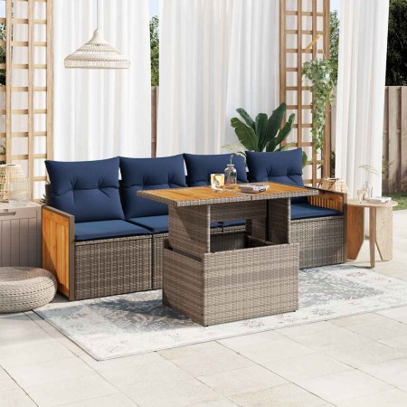 Set sofás jardín y cojines 5 pzas ratán sintético acacia gris de , Conjuntos de jardín - Ref: Foro24-3327659, Precio: 409,52 €