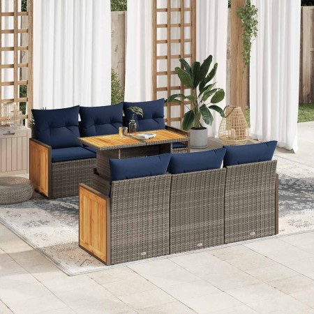 Set sofás jardín y cojines 7 pzas ratán sintético acacia gris by , Garden sets - Ref: Foro24-3327673, Price: 586,44 €, Discou...