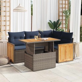 Set sofás jardín y cojines 5 pzas ratán sintético