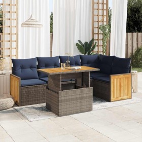 Set sofás jardín y cojines 6 pzas ratán sintético