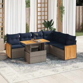 Set sofás jardín y cojines 7 pzas ratán sintético