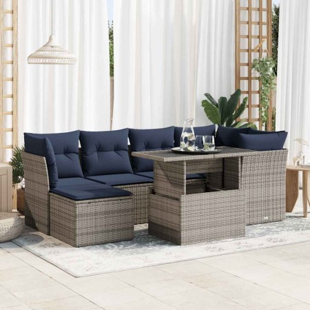 Set sofás jardín y cojines 7 pzas ratán sintético acacia gris by , Garden sets - Ref: Foro24-3326192, Price: 563,39 €, Discou...