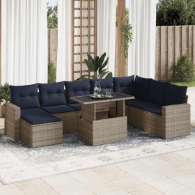Set sofás jardín y cojines 9 pzas ratán sintético acacia gris by , Garden sets - Ref: Foro24-3326372, Price: 689,69 €, Discou...
