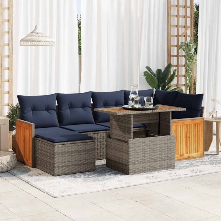 Set sofás jardín y cojines 7 pzas ratán sintético acacia negro | Foro24.es | Tu tienda online para hogar, jardín y más Foro24.es