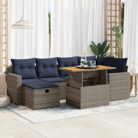 Set sofás jardín y cojines 7 pzas ratán sintético acacia negro by , Garden sets - Ref: Foro24-3328006, Price: 537,42 €, Disco...