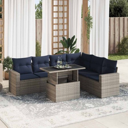 Set sofás jardín y cojines 7 pzas ratán sintético acacia negro by , Garden sets - Ref: Foro24-3326332, Price: 558,43 €, Disco...
