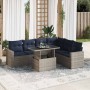 Set sofás jardín y cojines 7 pzas ratán sintético acacia negro by , Garden sets - Ref: Foro24-3326332, Price: 558,43 €, Disco...