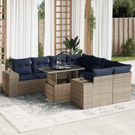 Set sofás jardín y cojines 9 pzas ratán sintético acacia gris | Foro24.es | Tu tienda online para hogar, jardín y más Foro24.es