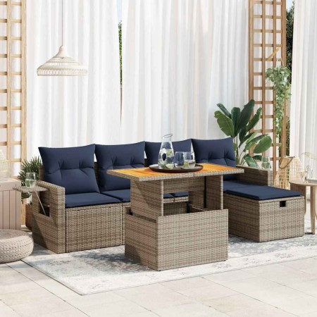 Set sofás jardín y cojines 6 pzas ratán sintético acacia gris by , Garden sets - Ref: Foro24-3328027, Price: 450,54 €, Discou...